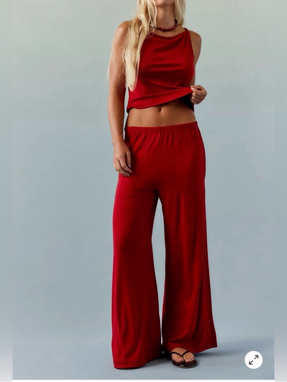 Free People Wide Leg Pants Set in Rich Red - Picture 3 of 7